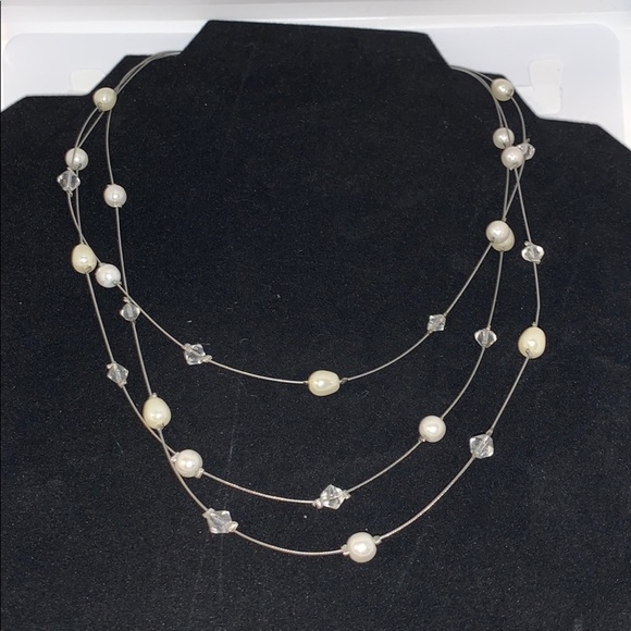 Multi Strand Wire Bead & Faux Pearls w/Clear Beads - Picture 3 of 5